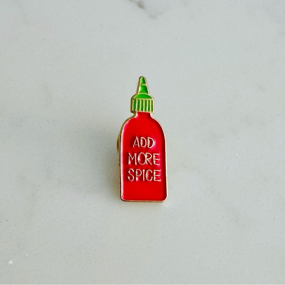 Add More Spice (Sriracha) Metal Novelty Fashion Lapel Pin, Tack (Back)